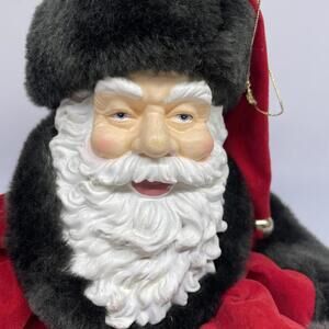 Large Santa Claus Head 10"‎ Height Christmas Ornament Velvet Faux Fur